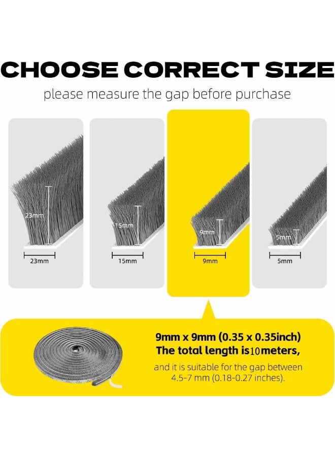 OSHIMA 10M Weather Stripping Door Window Seal Strip, Brush Seal Door Seal Self Adhesive Brush Weather Seal Strip, Draught Excluder for Doors Sealing Strip Brush Weatherstrip 9mm Wide X 9mm Thick - Image 2